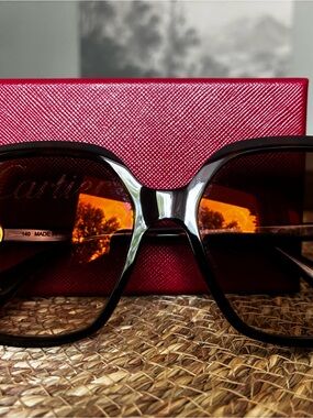 Cartier Dark Tortoise Frame Sunglasses with Orange Lenses